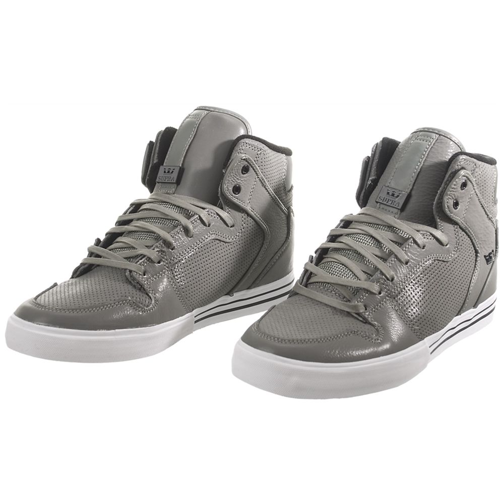 Baskets Montantes Supra Vaider Grise Grey Full Grain Homme | ISY-49481854